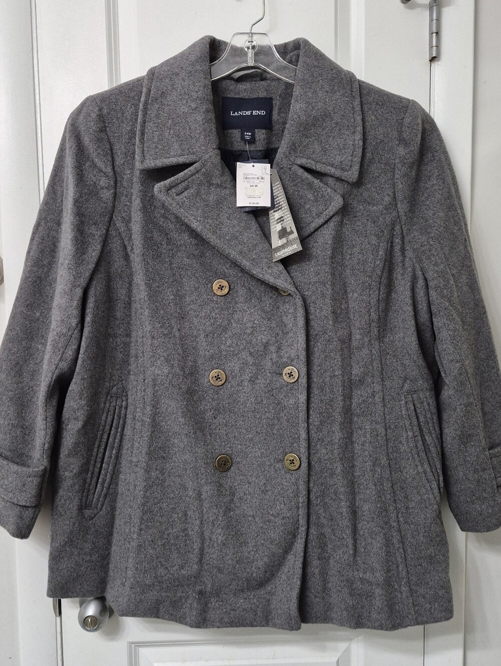 NWT Lands End Wool Peacoat Womens Plus 24 Heather Gray